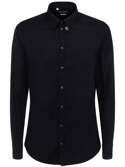 Dolce & Gabbana Black Cotton Shirt With Dg Plaque