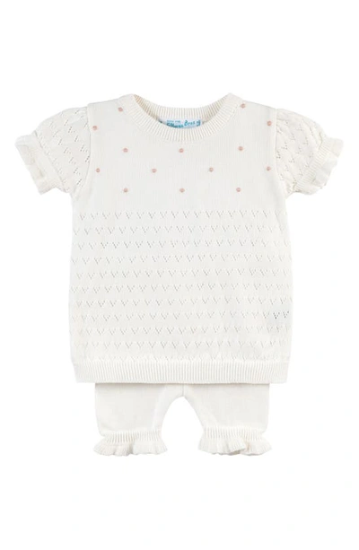 Feltman Brothers Babies' Pointelle Knit Short Sleeve Cotton Sweater & Pants Set In Ivory
