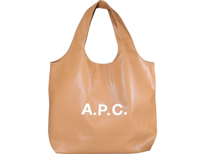 Apc Logo-print Leather Tote Bag In Brown