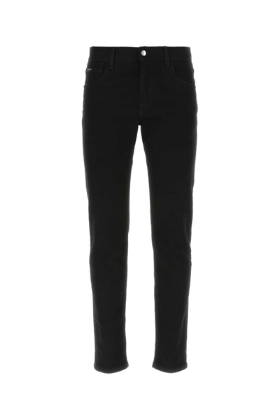 Dolce & Gabbana Logo Plaque Buttoned Trousers In Black