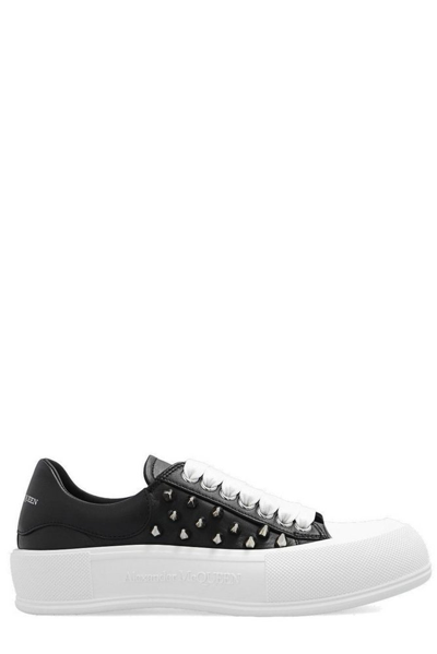 Alexander Mcqueen Deck Spike-stud Sneakers In Black Silver