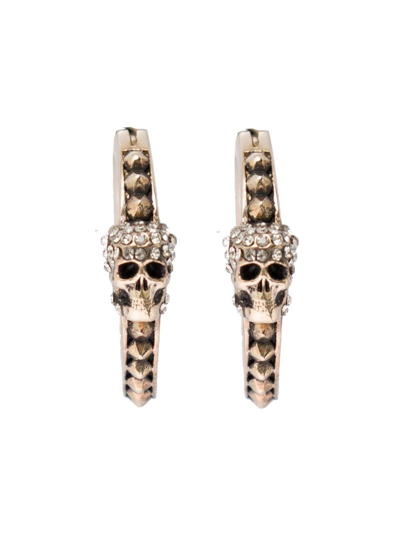 Alexander Mcqueen Womans Pave Skull Brass Hoop Earrings With Skull Detail In Not Applicable
