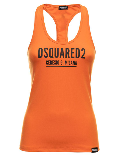 Dsquared2 D-squared2 Woman 's Stretch Cottonorange Tank Top  With Logo Print In Orange