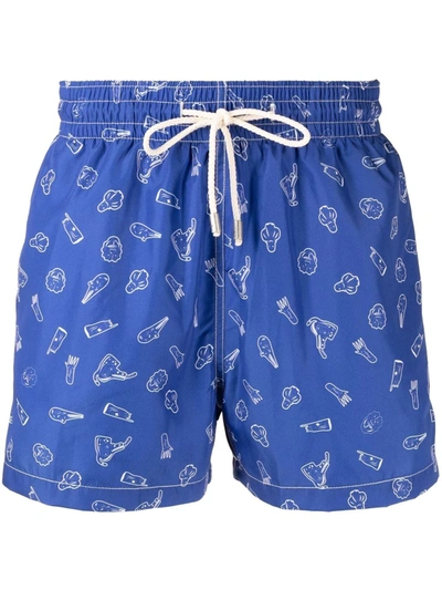 Arrels Barcelona Graphic-print Drawstring-waist Swim Shorts In Blau