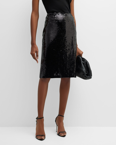 Nili Lotan Sequin-embellished Midi Skirt In Black