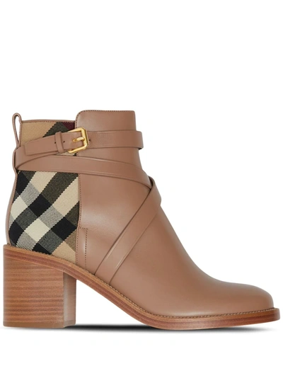 Burberry Women's Pryle House Check & Leather Ankle Boots In Wheat
