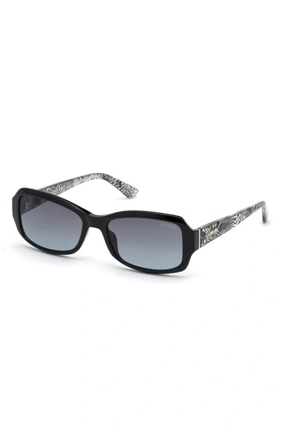 Guess Gradient Smoke Rectangular Ladies Sunglasses Gu7683 01b 55 In Shiny Black / Gradient Smoke