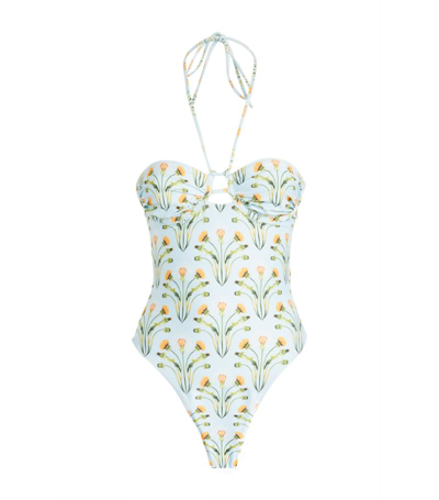 Agua By Agua Bendita + Net Sustain Sándalo Embroidered Recycled Halterneck Swimsuit In Light Blue,multi