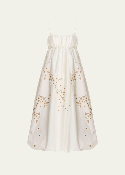 Agua By Agua Bendita + Net Sustain Limonaria Gathered Appliquéd Embroidered Linen Midi Dress In White