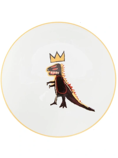 Ligne Blanche Basquiat Dinosaur Crown Porcelain Plate In White