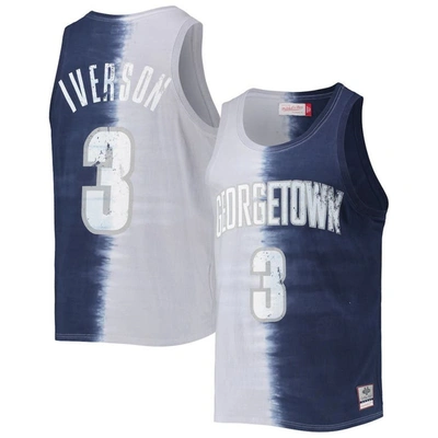Mitchell & Ness Men's  Allen Iverson Gray, Navy Georgetown Hoyas Name And Number Tie-dye Tank Top In Gray,navy