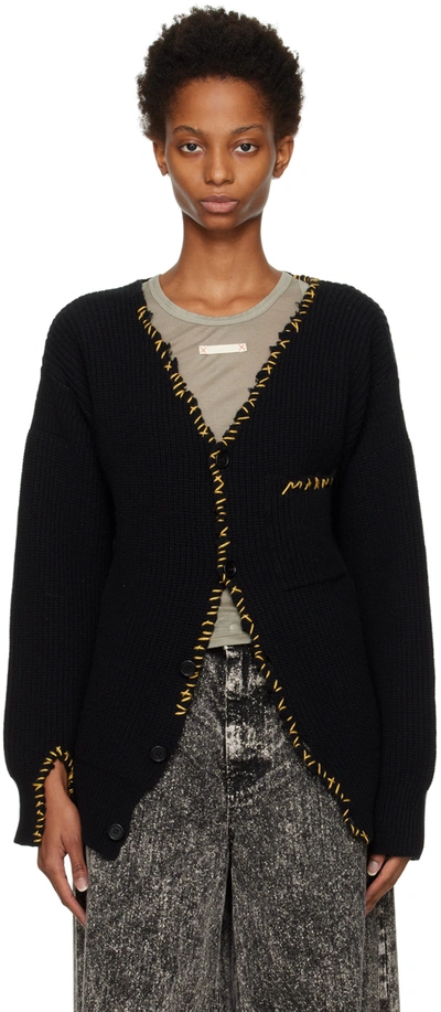 Marni Blanket-stitch Cable-knit Wool Cardigan In Black