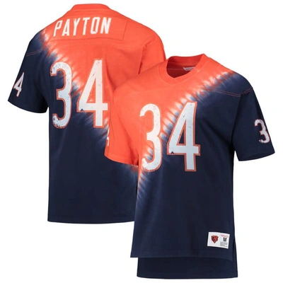 Mitchell & Ness Walter Payton Orange/navy Chicago Bears Retired Player Name & Number Diagonal Tie-dy In Orange,navy