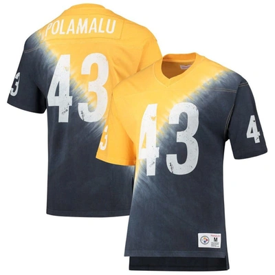 Mitchell & Ness Troy Polamalu Gold/black Pittsburgh Steelers Retired Player Name & Number Diagonal T In Gold,black