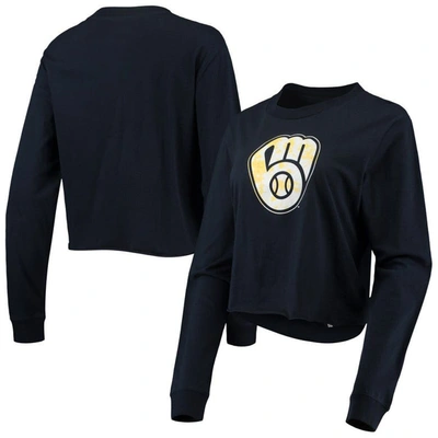 New Era Navy Milwaukee Brewers Baby Jersey Cropped Long Sleeve T-shirt