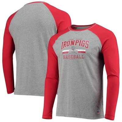 Boxercraft Red/heathered Gray Lehigh Valley Ironpigs Long Sleeve Baseball T-shirt