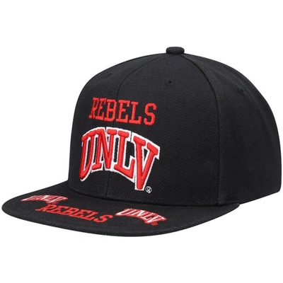 Mitchell & Ness Men's  Black Unlv Rebels Front Loaded Snapback Hat
