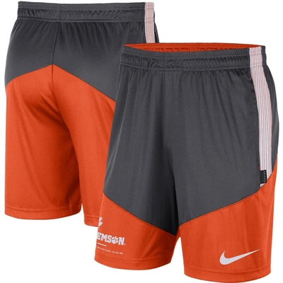 Nike Men's  Anthracite And Orange Clemson Tigers Team Performance Knit Shorts In Anthracite,orange