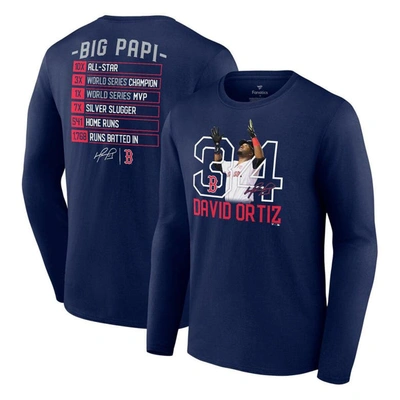 Fanatics Branded David Ortiz Navy Boston Red Sox Stats Resume Long Sleeve T-shirt