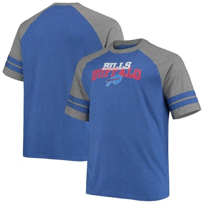 Fanatics Men's Big And Tall Royal, Heathered Gray Buffalo Bills Two-stripe Tri-blend Raglan T-shirt In Royal,heathered Gray