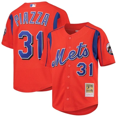 Mitchell & Ness Kids' Youth  Mike Piazza Orange New York Mets Cooperstown Collection Mesh Batting Practice