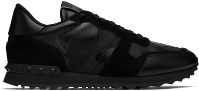 Valentino Garavani Black Leather And Fabric Low-top Sneakers