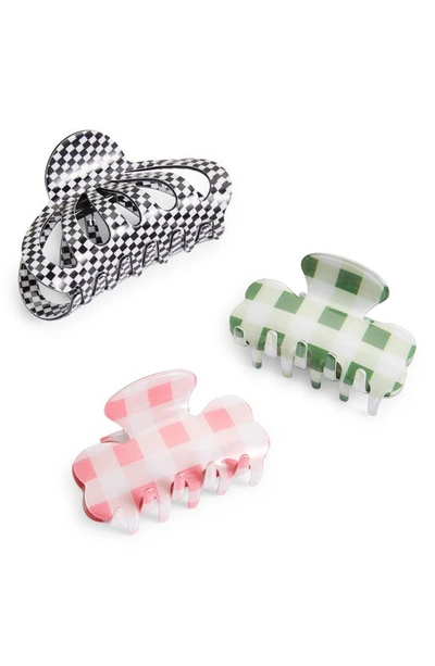 Tasha Assorted 3-pack Gingham Jaw Clips In Green Pink Black