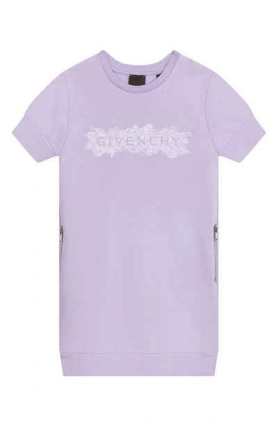 Givenchy Kids' 4g Bandana Print Fleece Logo Sweatshirt Dress In Purple