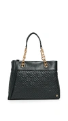 Tory Burch Fleming Small Quilted Leather Tote Bag In Black