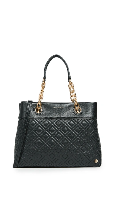 Tory Burch Fleming Small Quilted Leather Tote Bag In Black