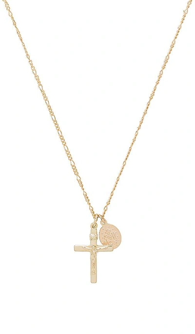 Joolz By Martha Calvo Cross & Saint Charm Necklace In Metallic Gold. In 14k Gold Plated