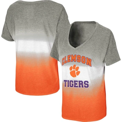 Colosseum Gray/orange Clemson Tigers Winkle Dip Dye V-neck T-shirt
