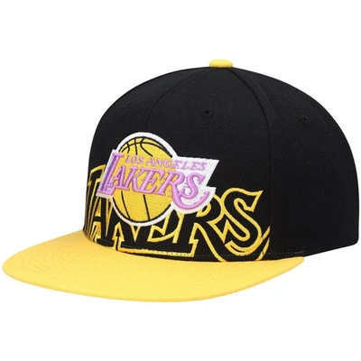 Mitchell & Ness Men's  Black, Gold Los Angeles Lakers Hardwood Classics Low Big Face Snapback Hat In Black,gold