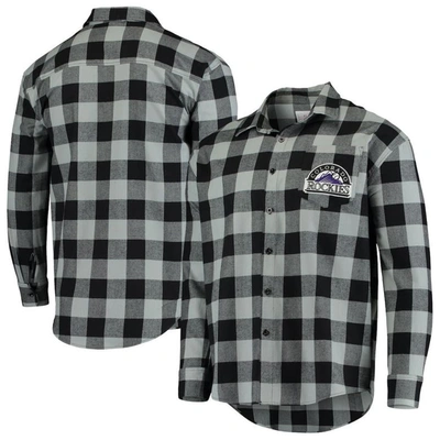 Foco Men's Black/gray Colorado Rockies Large Check Flannel Button-up Long Sleeve Shirt In Black,gray