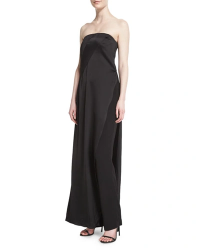 Donna Karan Strapless Matte & Shine Jumpsuit, Black