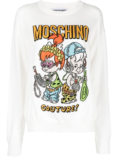 Moschino Patterned Sweater In White
