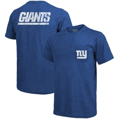 Majestic New York Giants  Threads Tri-blend Pocket T-shirt In Royal