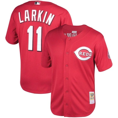 Mitchell & Ness Barry Larkin Red Cincinnati Throwback Reds Cooperstown Mesh Batting Practice Jersey In Scarlet