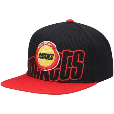 Mitchell & Ness Men's  Black, Red Houston Rockets Hardwood Classics Low Big Face Snapback Hat In Black,red