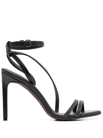 Brunello Cucinelli Monili Leather Ankle-strap Sandals In C101 Black