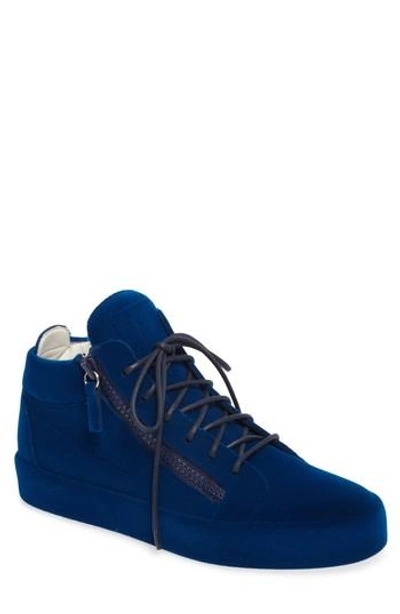 Giuseppe Zanotti The Unfinished Velvet High-top Trainers In Blue