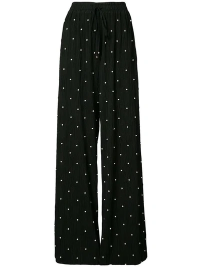 Prabal Gurung Elastic-waist Beaded Wide-leg Plisse Pants In Black