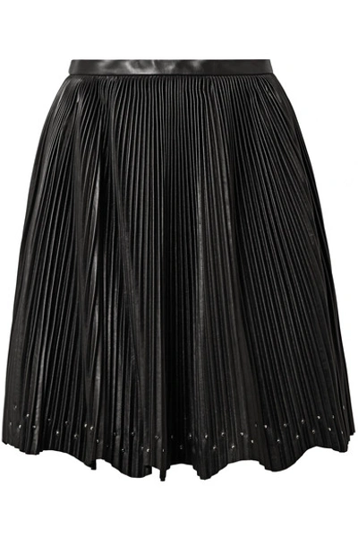 Elie Saab Short Pleated Leather Skirt With Stud Details In Black