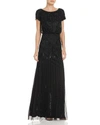 Adrianna Papell Beaded Short-sleeve Gown In Black