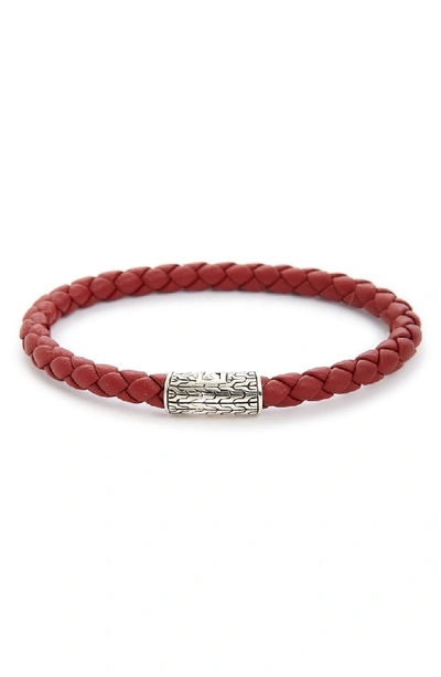 John Hardy Classic Chain Silver Round Woven Bracelet On Leather Cord In Red