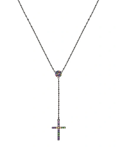 Lana Electric Crossary Pendant Necklace With Rainbow Sapphires In 14k Black Gold
