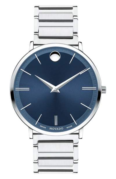 Movado Ultra Slim Bracelet Watch, 40mm In Blue/silver