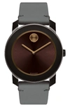 Movado Bold Stainless Steel Leather Strap Watch In Brown/gray