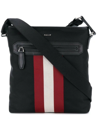 Bally Stripe Detail Logo Shoulder Bag In Black
