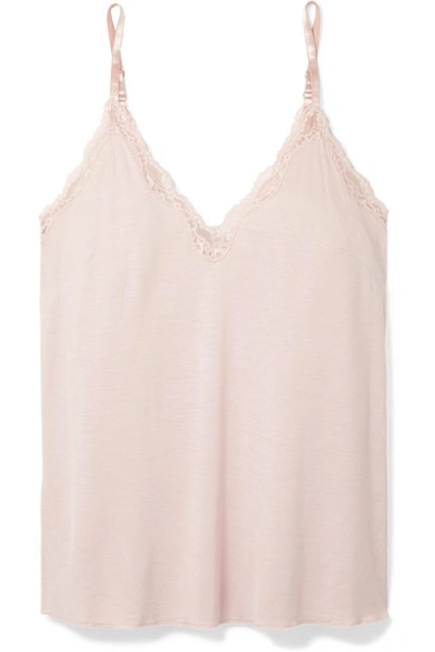 Skin Juno Lace-trimmed Jersey Pajama Top In Soft Pink